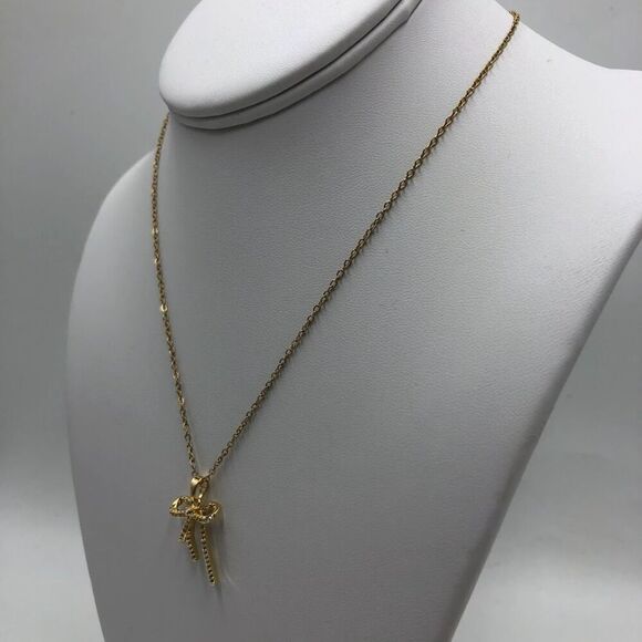18K Gold Plated Women's Tied Bow Ribbon Shape Necklace Cubic Zirconia Waterproof - Picture 6 of 12